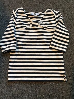 Dainty Jewells Black and White Striped Long-Sleeve Tee with Front Knot For Girls